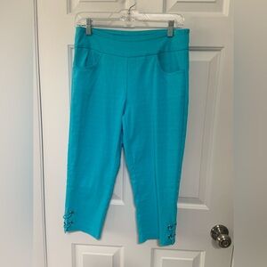 Turquoise Cropped Pants with Eyelet Detail